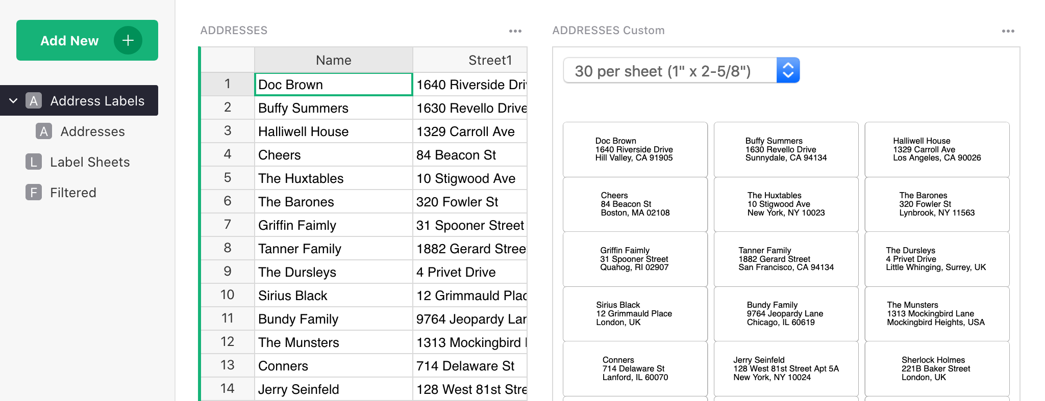 Address Labels Page